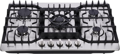 30 Inch Gas Cooktop, Stainless Steel Built-in 5 Burners Stovetop Dual Fuel Gas Hob NG/LPG Convertible Gas Cooktop DK5712