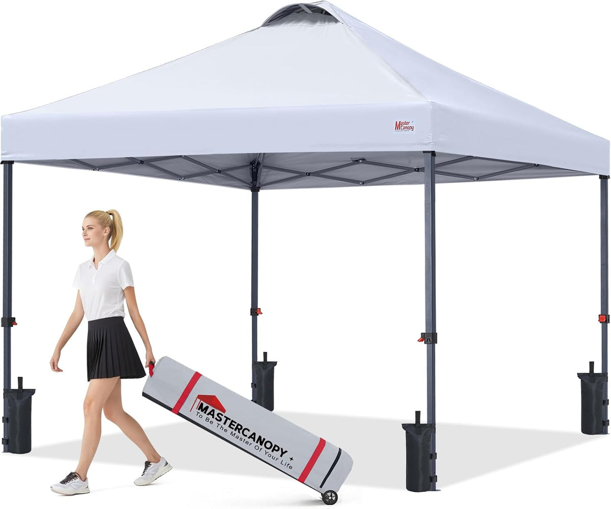 MASTERCANOPY 8x8 Durable Pop Up Canopy Tent with Roller Bag, White