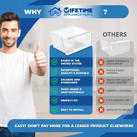 Upgraded Lifetime Appliance 2188656 (Upper) & 2188664 Crisper Bin (Lower) Compatible with Whirlpool Refrigerator - WP2188656, WP2188664