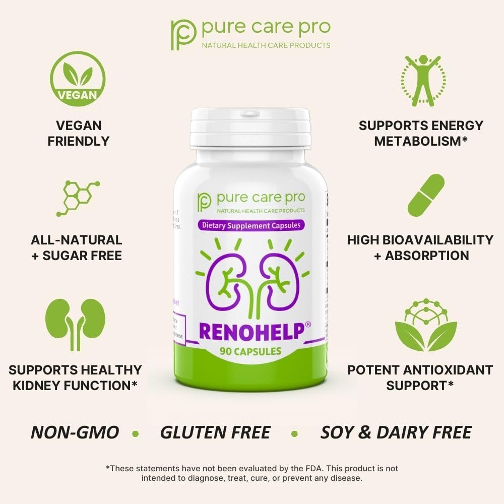 Renohelp Powerful All-Natural Kidney Support Supplement for Healthy Kidney Function, Creatinine Levels and Glomerular Filtration, Vegan & Gluten Free* (90 Capsules)