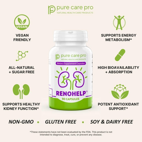 Renohelp Powerful All-Natural Kidney Support Supplement for Healthy Kidney Function, Creatinine Levels and Glomerular Filtration, Vegan & Gluten Free* (90 Capsules)
