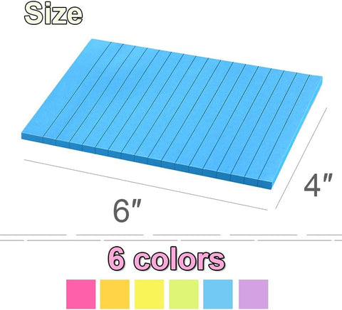 (12 Pack) Lined Sticky Notes 4x6 in,Bright Large Notepads with Lines