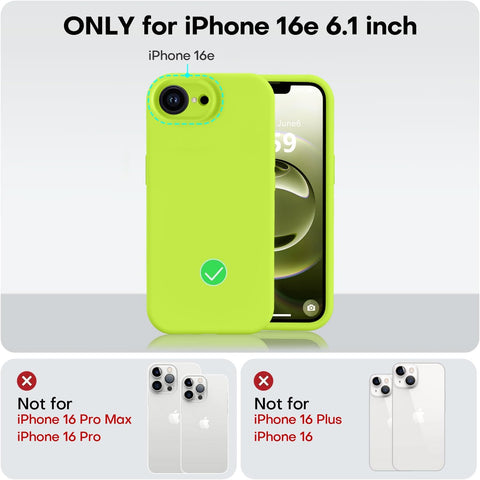 Vooii Compatible with iPhone 17e Case and for iPhone 16e Case, Liquid Silicone Upgrade [Camera Protection] [Anti-Scratch Microfiber Lining] Shockproof Phone Case for iPhone 17e/16e - Fluorescent Green
