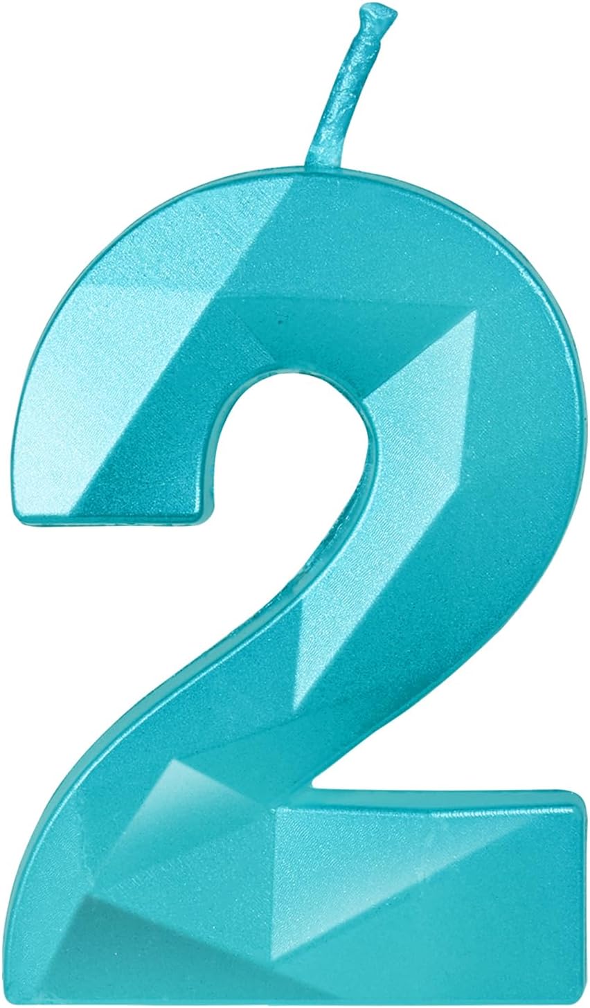 Number 2 Candles,2nd Birthday Candles,Teal Blue Happy Birthday Candle for Cake,3D Design Cake Topper Decorations for Girl Women Pet Birthday Party Wedding Anniversary Celebration Supplies