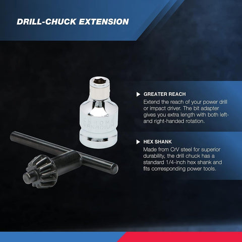 NEIKO 20754A 3/8” Drill Chuck Adapter | Chuck Drill for Impact Drivers with 1/4 Inch Quick Change Shank | Drill Converter Includes 1/2-Inch Adapter for Impact Guns | Hex to Chuck Drill Bit Adapter