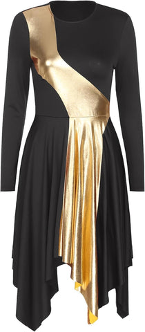 Freebily Liturgical Dancewear for Women Long Sleeve Contemporary Dance Costumes Asymmetrical Praise Dance Dresses