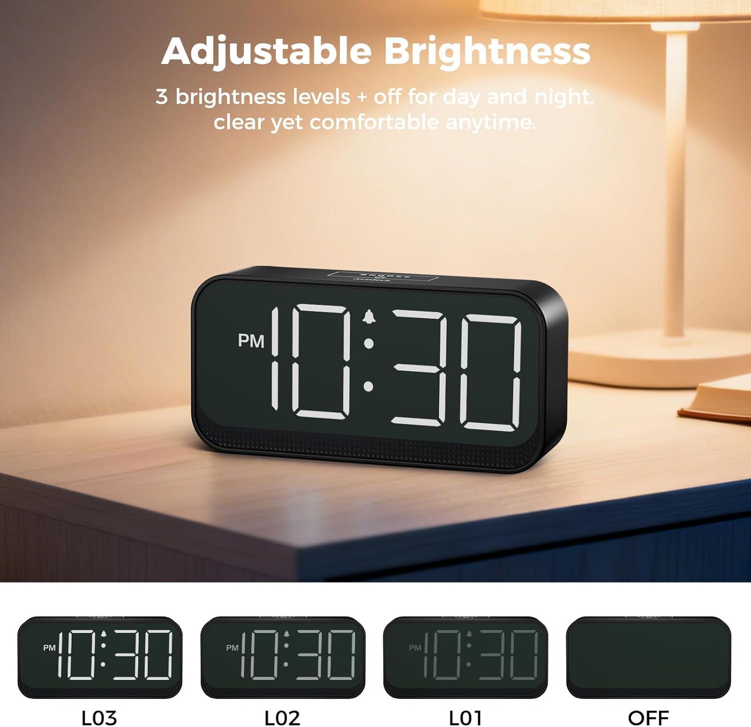 Acedeck Battery Operated Alarm Clock for Bedroom Travel with Large Numbers
