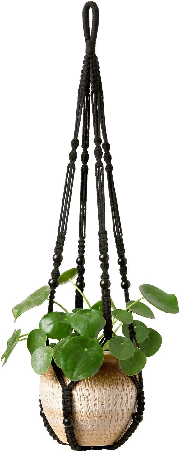 Mkono Macrame Plant Hanger Indoor 35 Inch Hanging Planter Basket Black 1Pc