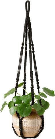 Mkono Macrame Plant Hanger Indoor 35 Inch Hanging Planter Basket Black 1Pc