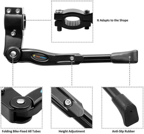 TOPCABIN Bike Kickstand Adjustable Aluminium Alloy Bicycle Kickstand Bike Side Kickstand Fit for 22" 24" 26" 28" Mountain Bike Road cycling/BMX/MTB (Black for 22-24-26-27-28 inch bike)