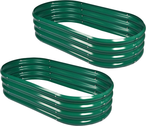 Land Guard 2Pcs Galvanized Raised Garden Bed Kit, Galvanized Planter Oval Large Metal Raised Garden Boxes Outdoor for Vegetables…