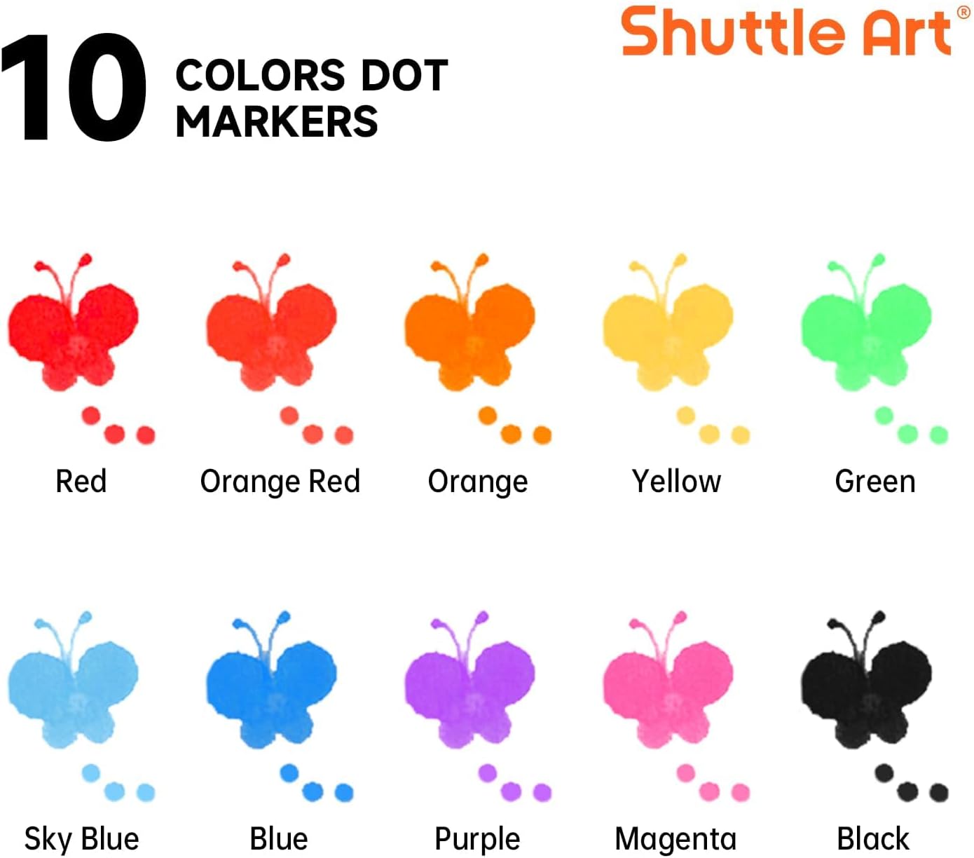 Shuttle Art Dot Markers, 10 Colors Washable Markers for Toddlers,Bingo Daubers Supplies Kids Preschool Children, Non Toxic Water-Based