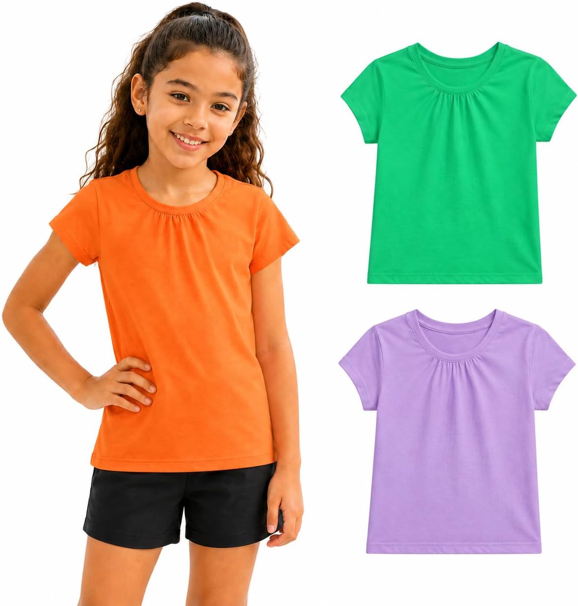 Bienzoe Plain Solid Girls T-Shirts: School Basic Tee 3-Pack