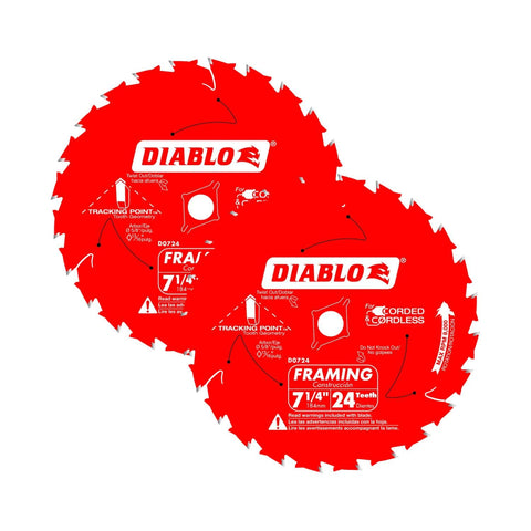 Diablo Framing Saw Blade for Wood - 7-1/4" x 24-Tooth, Thin Kerf, Anti-Vibration, Long Life for Framing & Pressure-Treated Wood, Tracking Point Tooth Design - Pack of 10 - D0724A