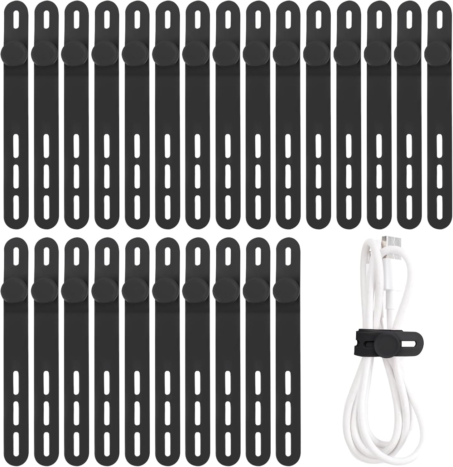 Oligei 25 Pcs Silicone Cable Ties, Cable Ties Reusable, High Elasticity Cord Wraps for Electrical Cords, Cord Organizer for Earphone, Phone Charger(Black)