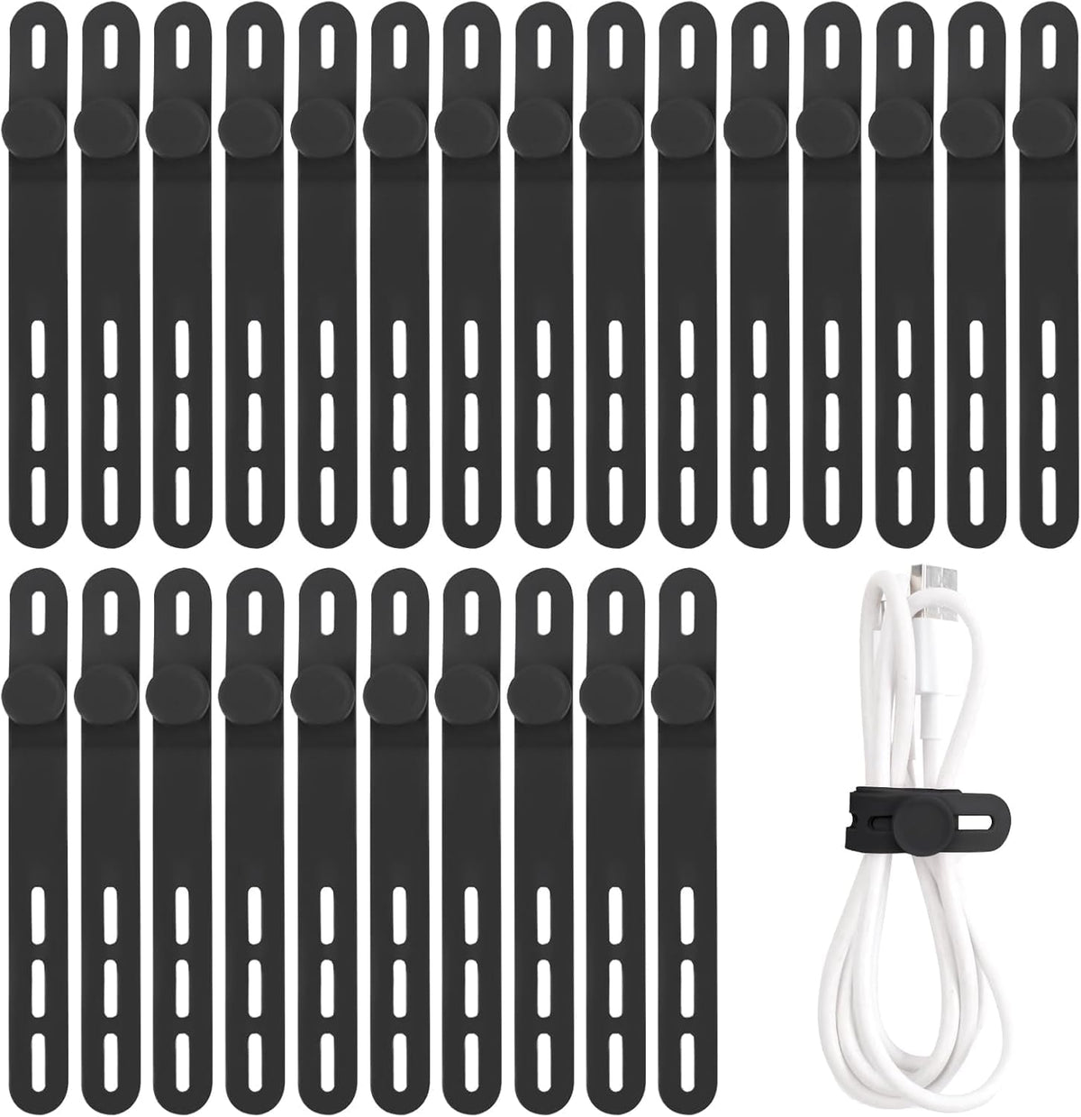 Oligei 25 Pcs Silicone Cable Ties, Cable Ties Reusable, High Elasticity Cord Wraps for Electrical Cords, Cord Organizer for Earphone, Phone Charger(Black)