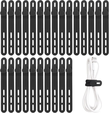 Oligei 25 Pcs Silicone Cable Ties, Cable Ties Reusable, High Elasticity Cord Wraps for Electrical Cords, Cord Organizer for Earphone, Phone Charger(Black)
