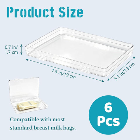 6 Pcs Clear Flat Breast Milk Freezer Storage Organizer,Space Saving Breastmilk Storage Tray,Breastmilk Freezer Flat Storage Containers for Breastfeeding Bag Organization,7.5 x 5.1 x 0.7 in