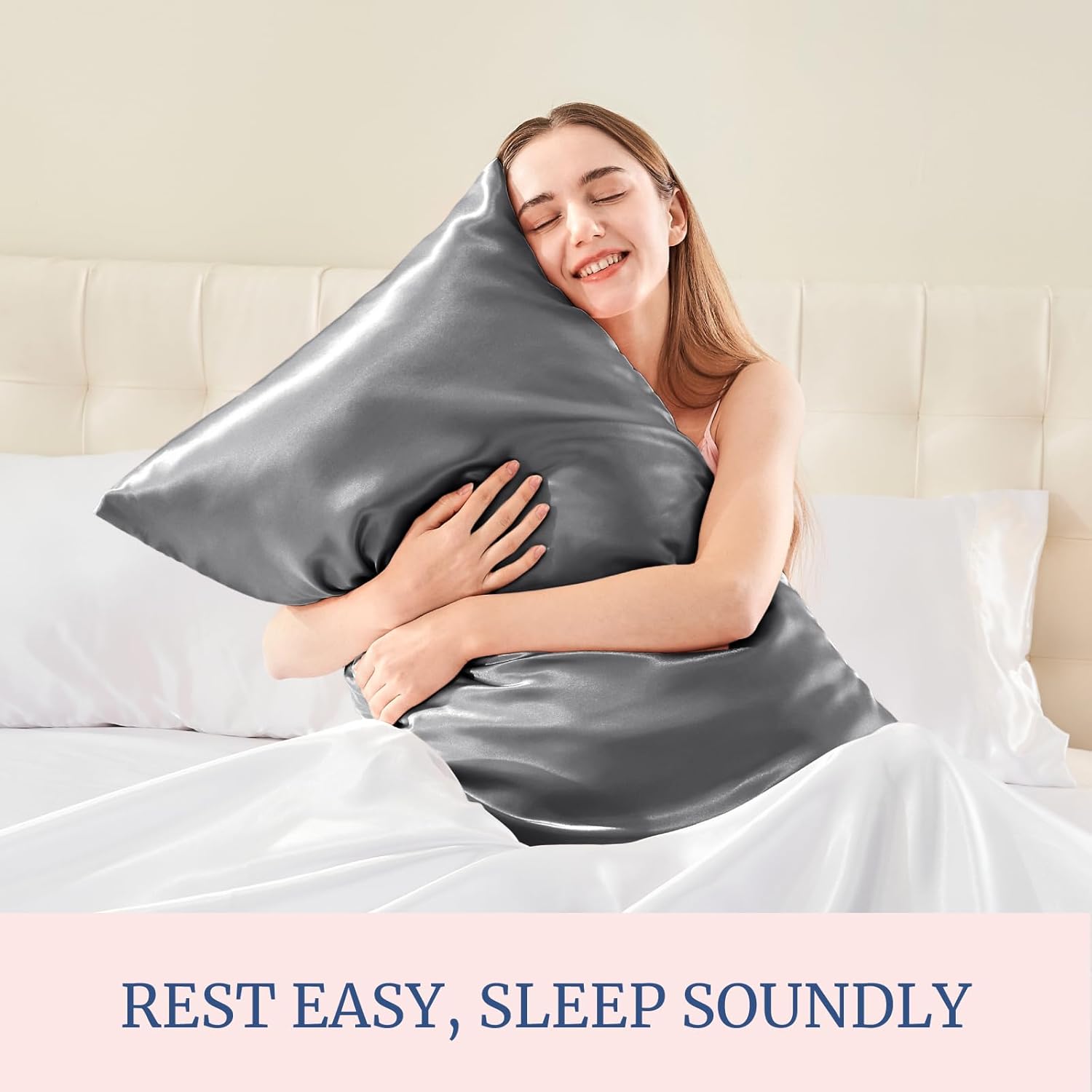 BEDELITE Satin Pillowcases, Queen Size 20x30 Inch, Dark Grey, Set of 2
