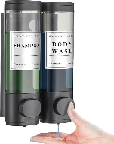 Cabo Deseado Shampoo and Conditioner Dispenser,Shower Soap Dispenser 2 Chamber No DrillShampoo Dispenser for Shower Wall Mounted Shower Dispenser Body Wash for Bathroom Hotel Black