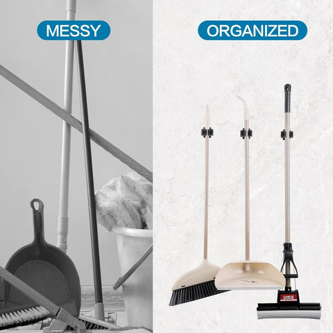 JAMEND CLXP 3PCS Broom and Mop Holder, Heavy Duty Garden Tool Organizer Rack Rake and Shovel Handle, Stainless Steel Mop Hanger. Wall Mounted Utility Rack with Screws, Matte Black