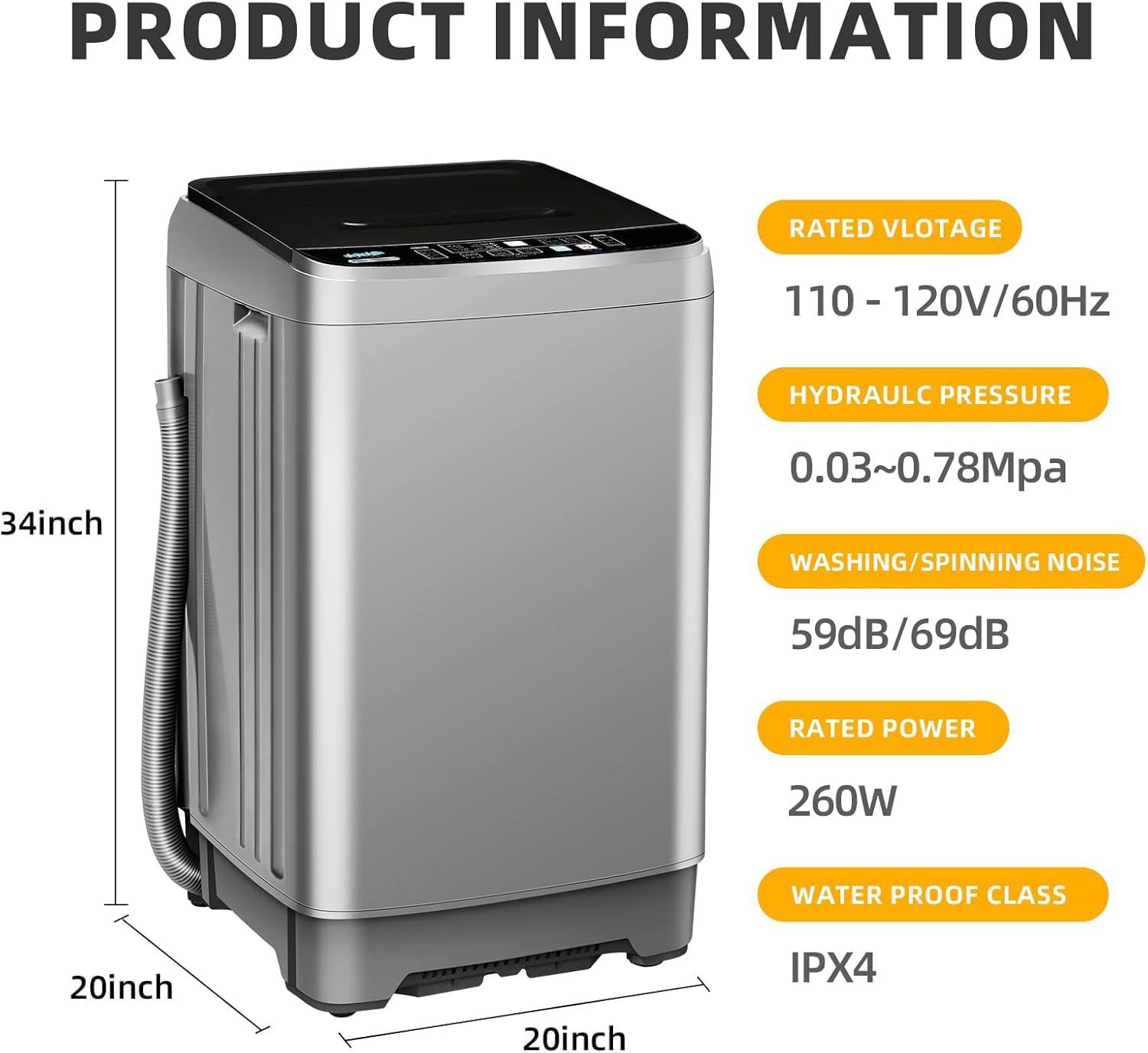 Portable Washing Machine Full Automatic 17.7lbs Small Washing Machine