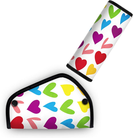 DreamsLink.LC Kid's Seat Belt Cover Pad, Neck & Abdomen Cushion for Children- Soft and Breathable Straps Cover Support (Colorful Heart)