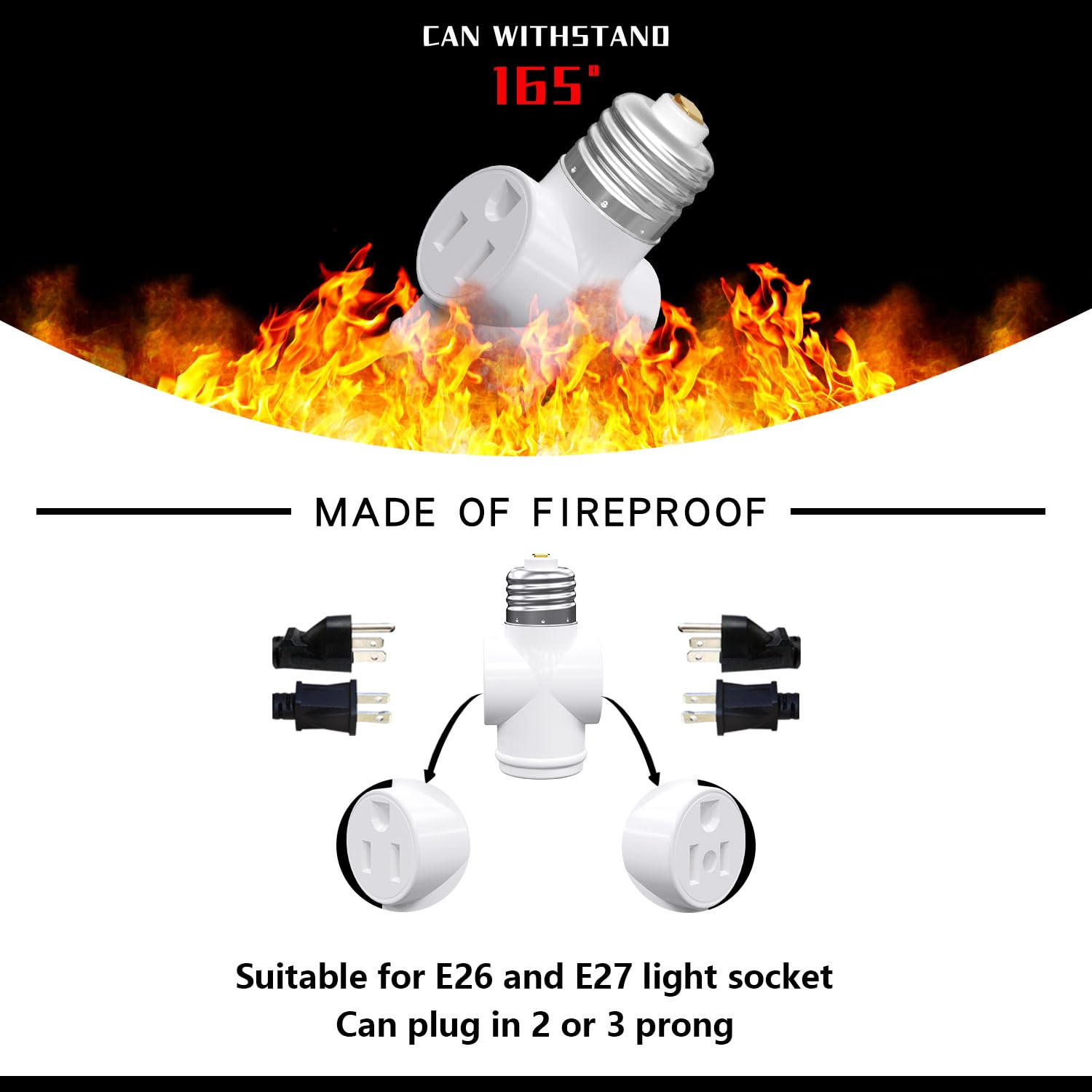 4 Pack, Light Socket to Plug Adapter, Convert E26 Light Socket to 3-Prong Outlet Adapter and Light Bulb Socket (White)