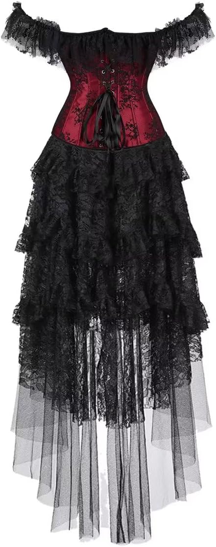 Jutrisujo Corset Dress Top for Women with Sleeves off the shoulder Lace Floral Costume Bridal Wedding