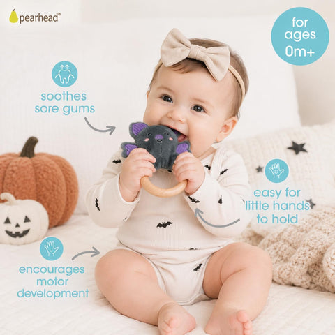 Pearhead Halloween Bat Wooden Baby Teether
