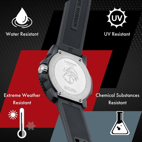 Luminox Watch Strap FPX.3050.20B.2.K - 23mm Black Rubber Watch Band with Stainless Steel Buckle for 3050 3051 3080 3081 8820 8821 8822, black/grey, Strap.