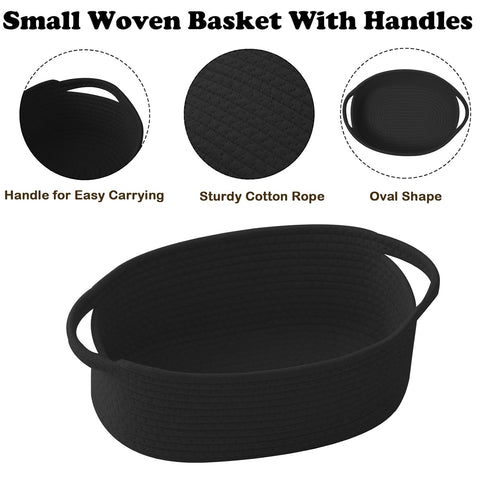 Black Woven Rope Basket - Baby Gift Basket with Bag & Ribbon