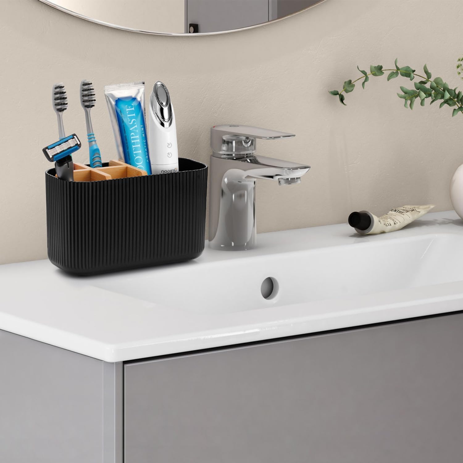 GFWARE Black Toothbrush Holder, 5 Slots Bathroom Organizers and Storage