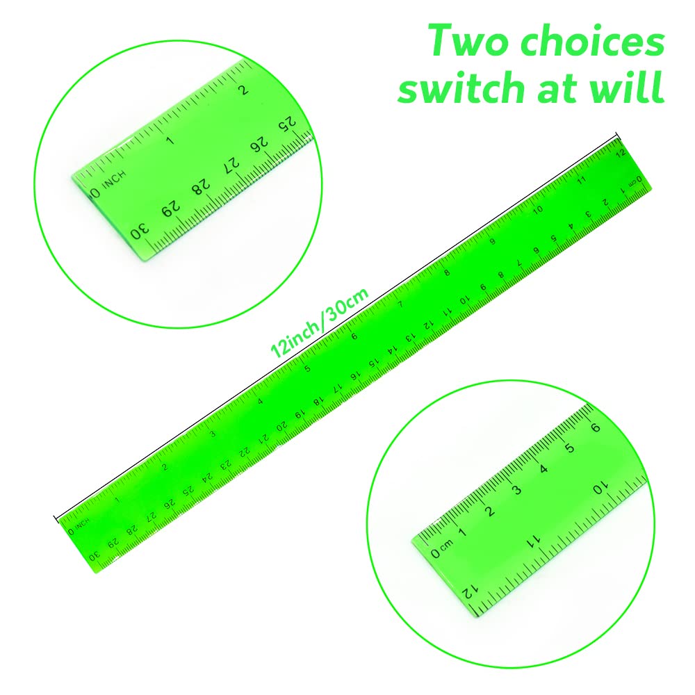 Color Clear Ruler Plastic Rulers - Ruler 12 inch, Kids Ruler for School