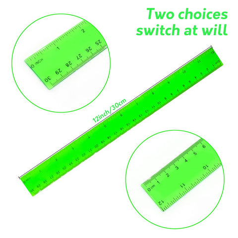 Color Clear Ruler Plastic Rulers - Ruler 12 inch, Kids Ruler for School