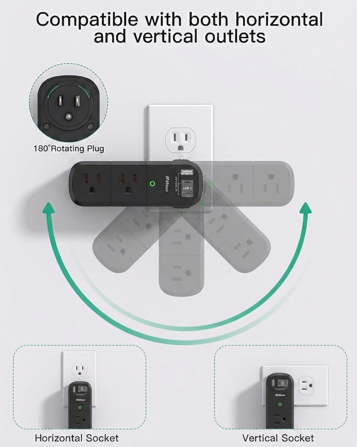 PD20W USB Outlet Extender with Rotating Plug, 6 AC Multi Plug Wall Outlets