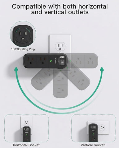 PD20W USB Outlet Extender with Rotating Plug, 6 AC Multi Plug Wall Outlets