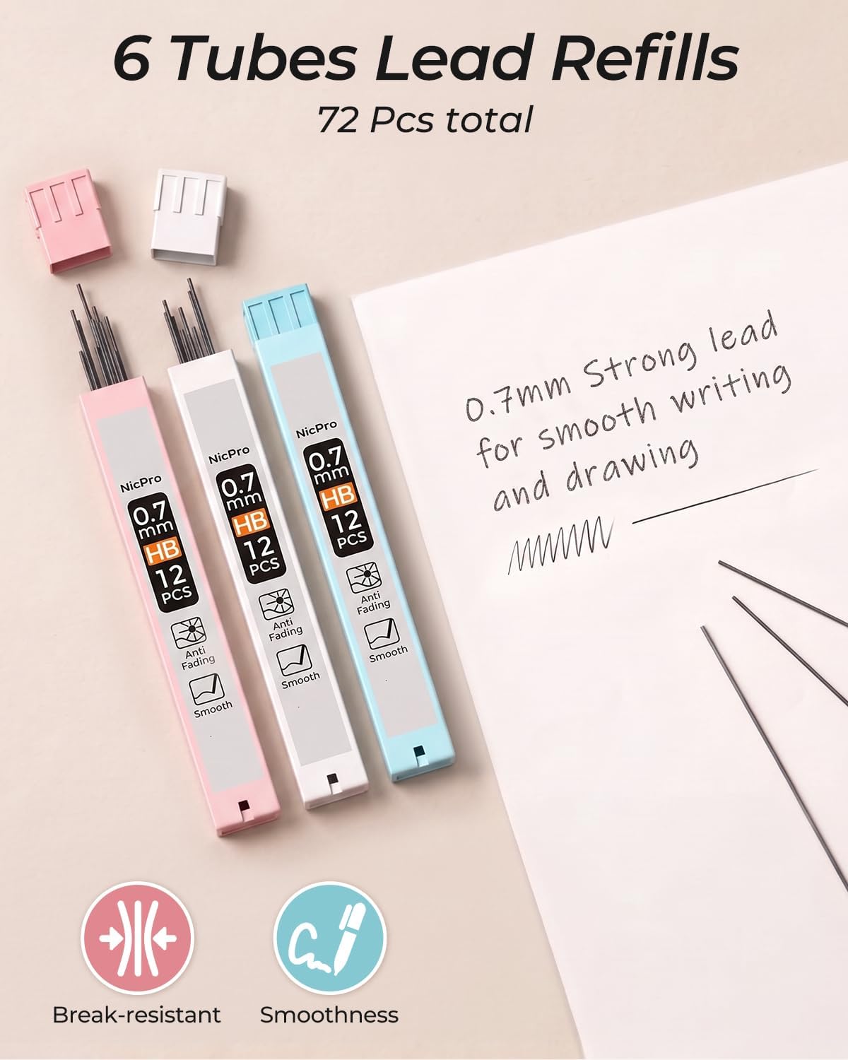Nicpro 3PCS Cute Mechanical Pencil Set with Case, 0.7 mm Pencils
