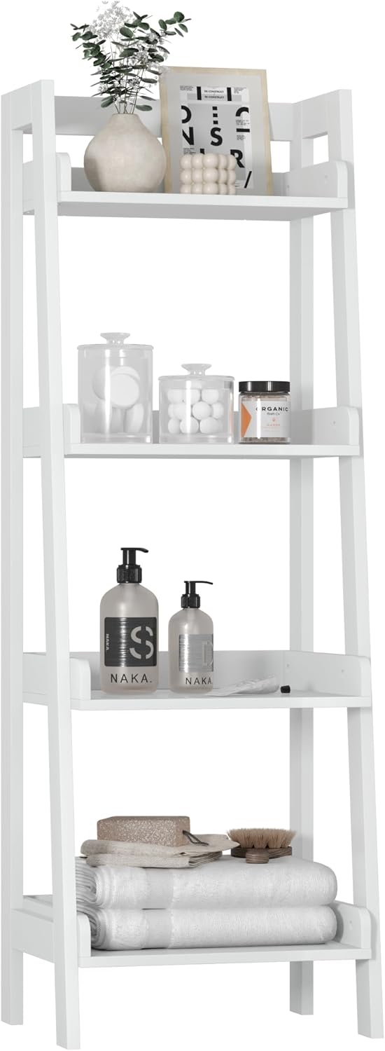 UTEX Freestanding Bathroom Storage Shelf with 4-Tier Ladder Design, White