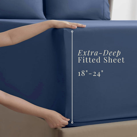 Hearth & Harbor Extra Deep Pocket Sheet Set, 6Pc Split King Size, Navy Blue