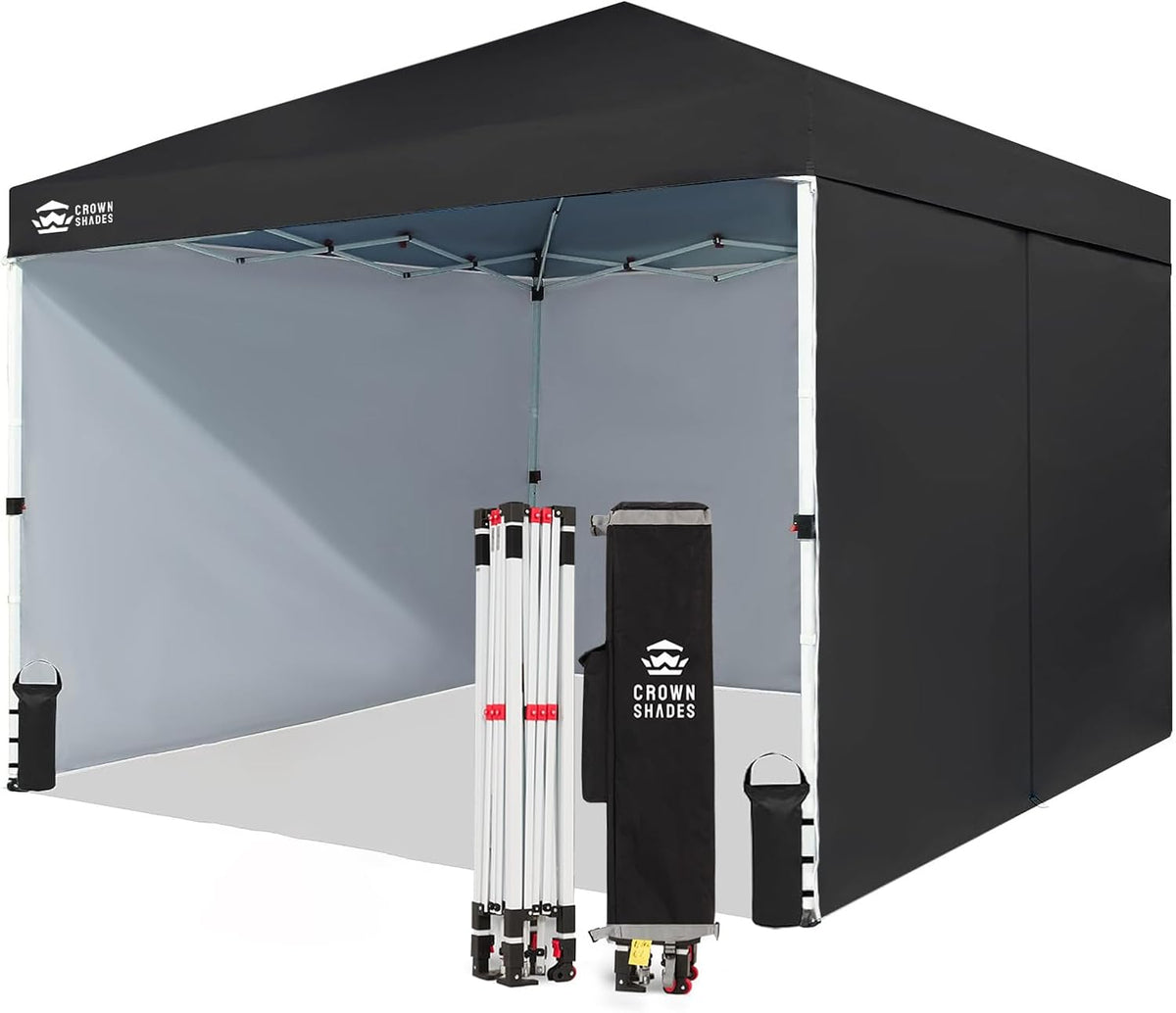 CROWN SHADES 10X10 Commercial Pop Up Canopy Tent with Sidewalls, Black