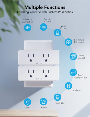 Govee Dual Smart Plug 4 Pack, 15A WiFi Bluetooth Outlet, 2-in-1 Design