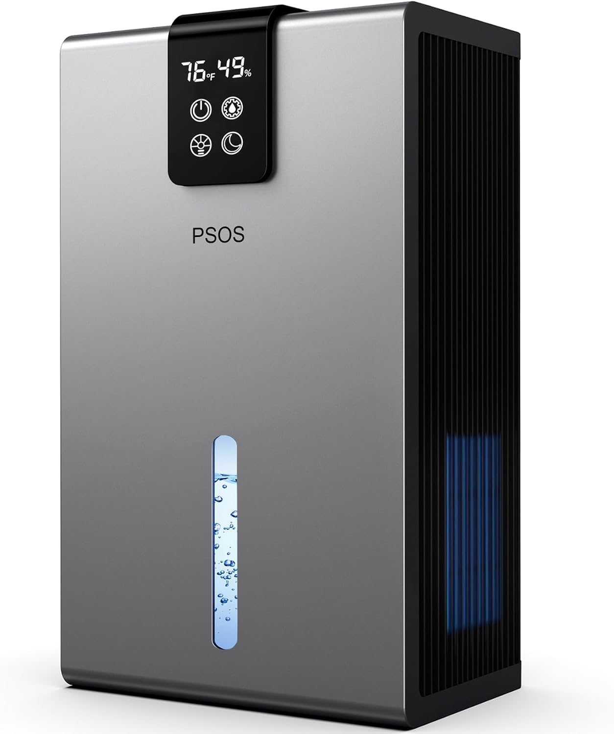 PSOS Dehumidifier, Dehumidifiers for Home, 98 OZ Water Tank, (1000 sq.ft) Quiet Dehumidifier for Basement Bathroom Bedroom with Humidity Display, Auto Shut Off, Relaxing 7 Color Ambient Light(Gary)