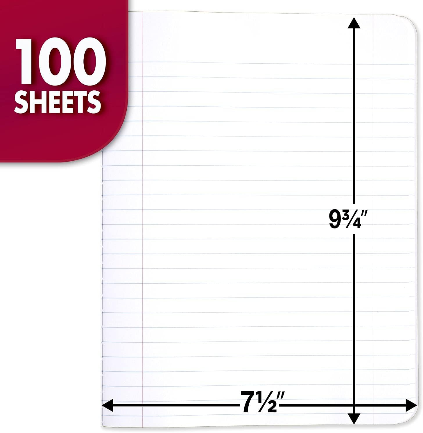 Mead Composition Notebook, 12 Pack, Wide Ruled Paper, 7-1/2" x 9-3/4", 100 Sheets per Comp Book, Colors Will Vary (963759)