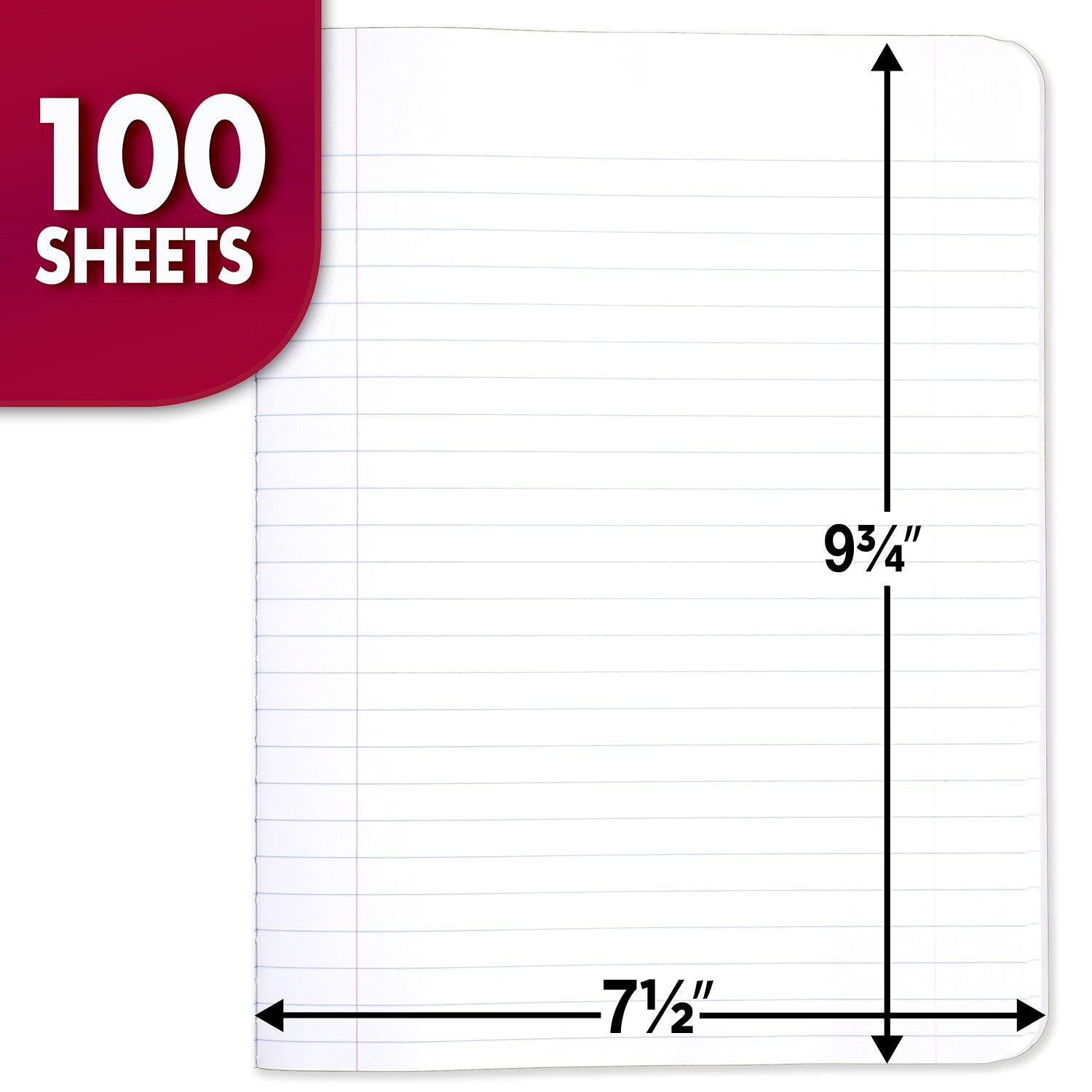 Mead Composition Notebook, Wide Ruled Paper, 7-1/2" x 9-3/4", 100 Sheets, Red Marble (09918AB5)