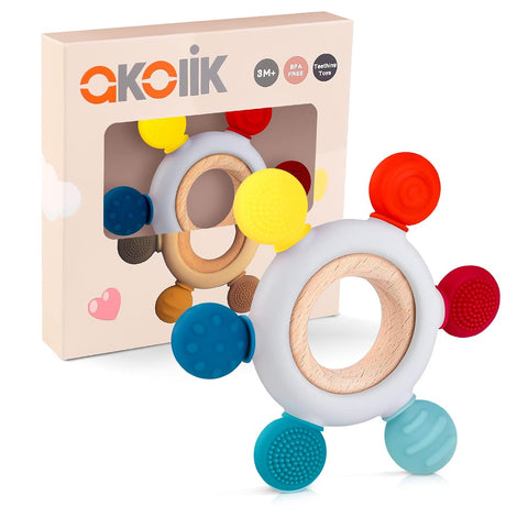 akolik Baby Teething Toys,Silicone Teething Relief Teethers Toy for Babies 0-3-6-9-12 Months Old Boys Girls BPA Free Baby Chew Toys Infant Toys Newborn Accessories