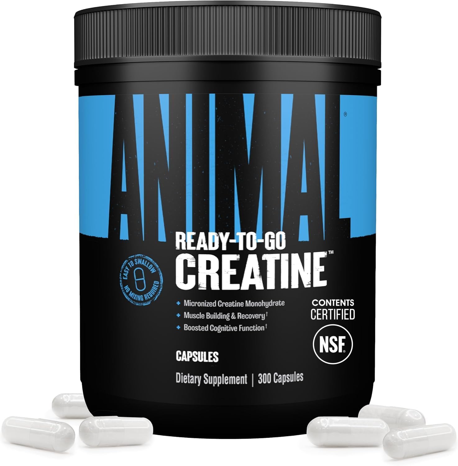 Animal Micronized Creatine Monohydrate Capsules - 300 Caps, 2500mg per Serving to Support Muscle Growth, Endurance, ATP Production, Cognitive Function, Strength, Recovery, and Delay Muscle Fatigue