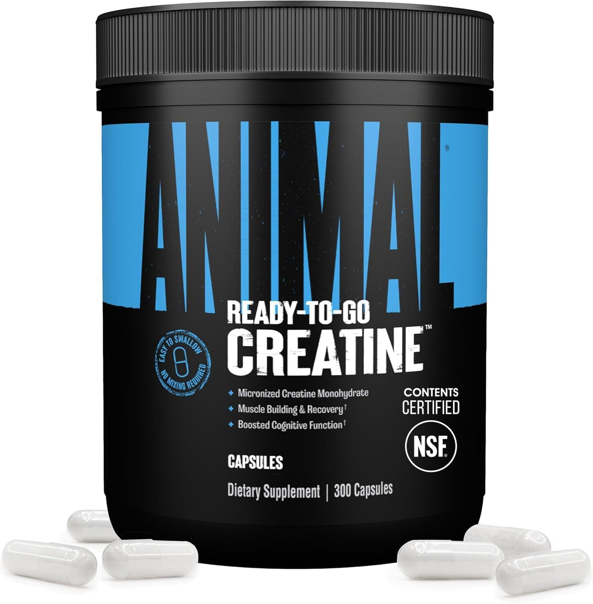 Animal Micronized Creatine Monohydrate Capsules - 300 Caps, 2500mg per Serving to Support Muscle Growth, Endurance, ATP Production, Cognitive Function, Strength, Recovery, and Delay Muscle Fatigue
