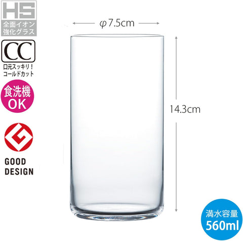 Toyo Sasaki Glass USURAI B-09129 Whiskey Glass, Rock Glass, 18.0 fl oz (560 ml), Set of 6, Shatter Resistant, Cup, Made in Japan, Dishwasher Safe
