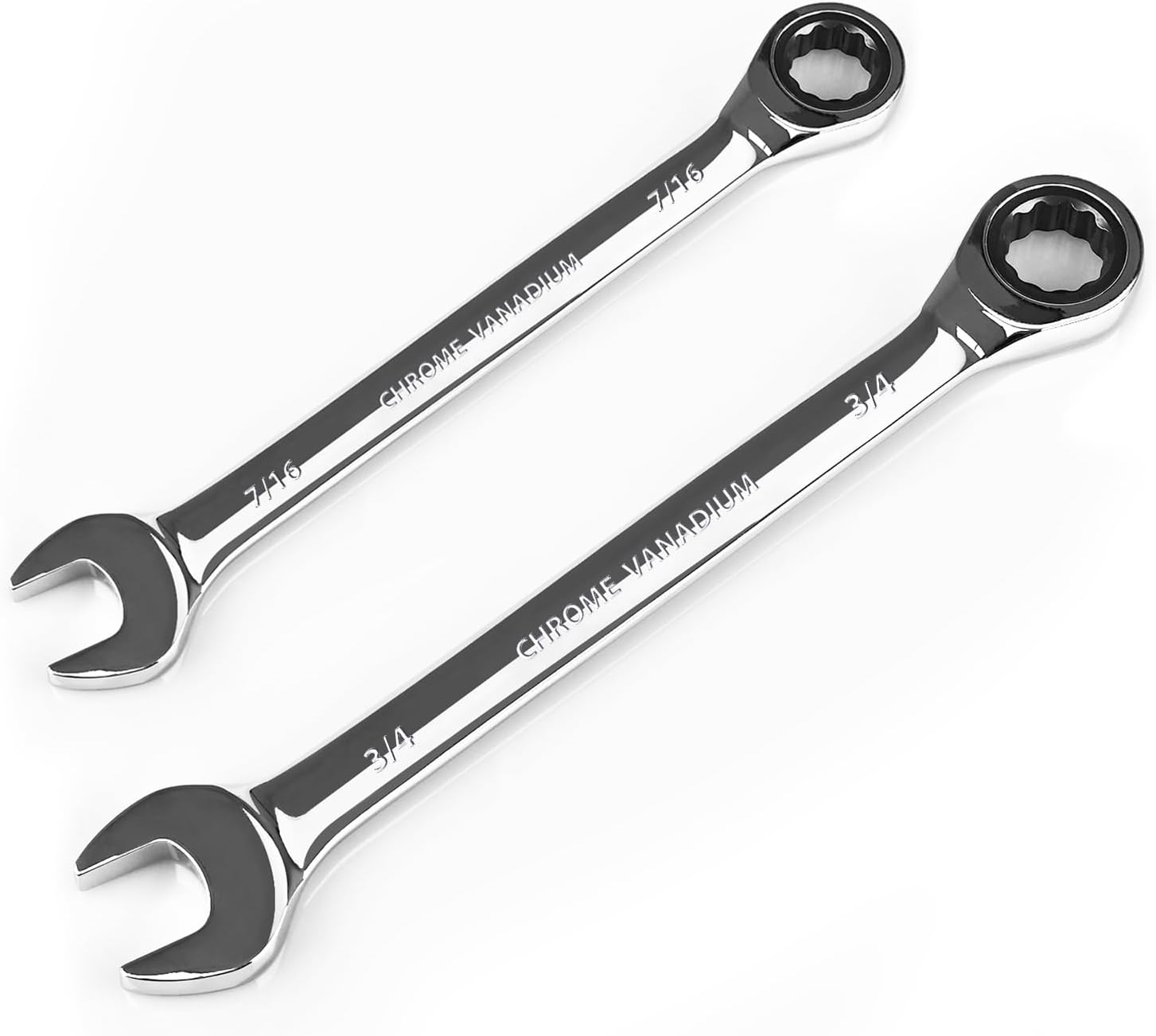 Egofine 3/4 ratchet wrench and 7/16 wrench, SAE Ratcheting Wrench Set, Industrial Grade Gear Spanner with 12-Point Design, 72-Tooth Ratchet, Chrome Vanadium Steel